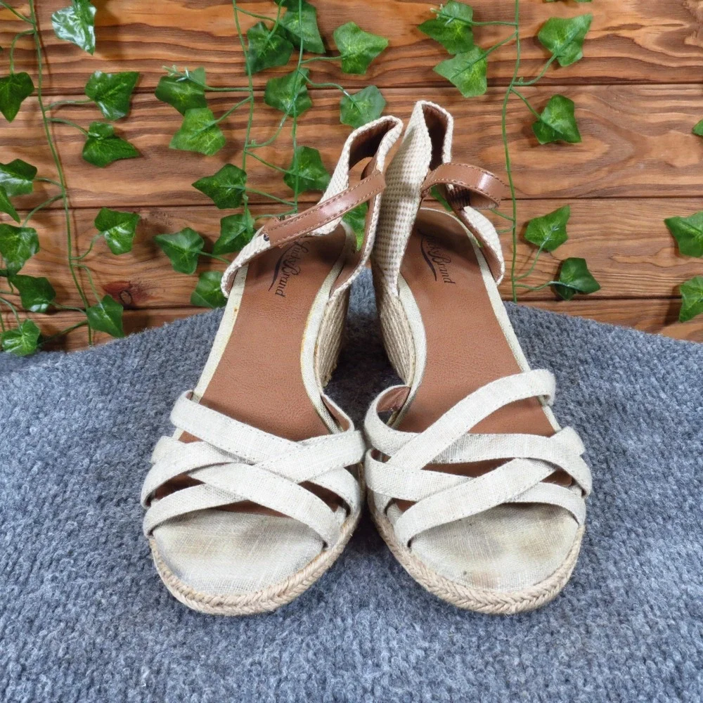 Lucky Brand Kalessie Women Espadrille Wedge Sandals Size 9 Summer‎ Beige Linen